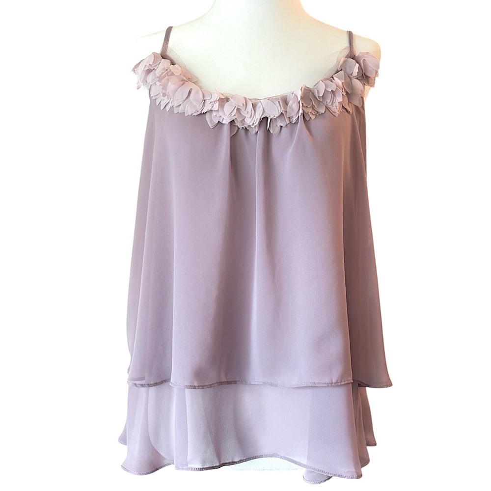 Lauren Conrad Layered Floral Chiffon Romantic Sheer Purple Gray Tank Top Medium